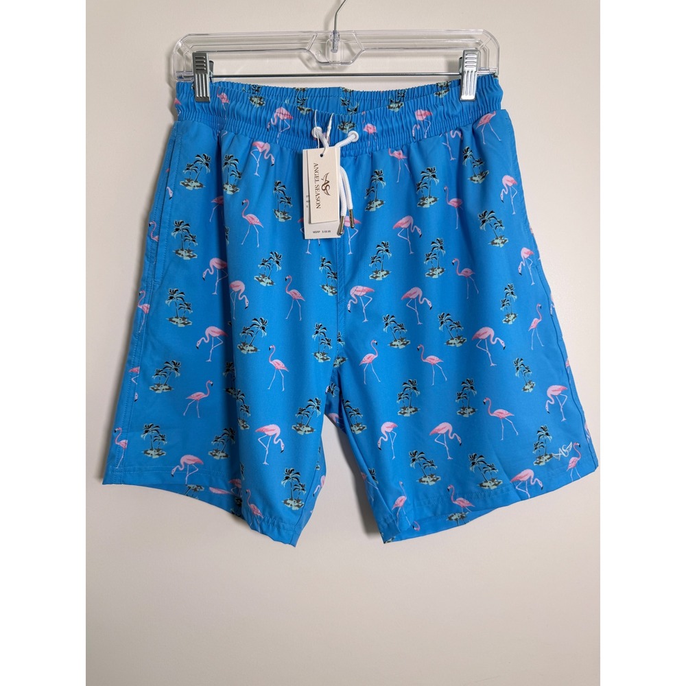 Angel Season Swim Trunks Mens S Blue NWT Flamingo Tropical Compression Liner